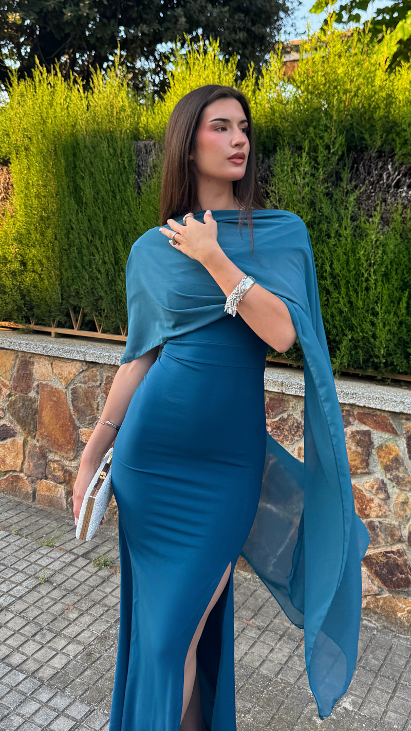 Chal gasa azul petróleo